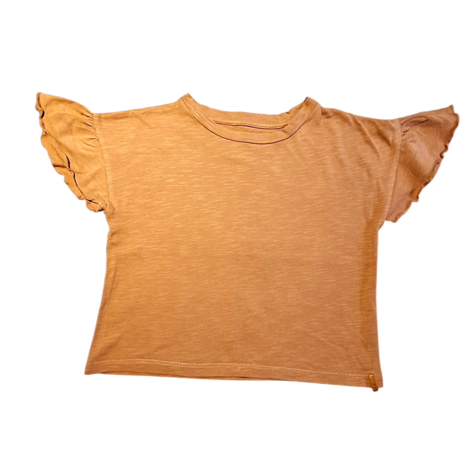 brown organic cotton frilled sleeves shirt