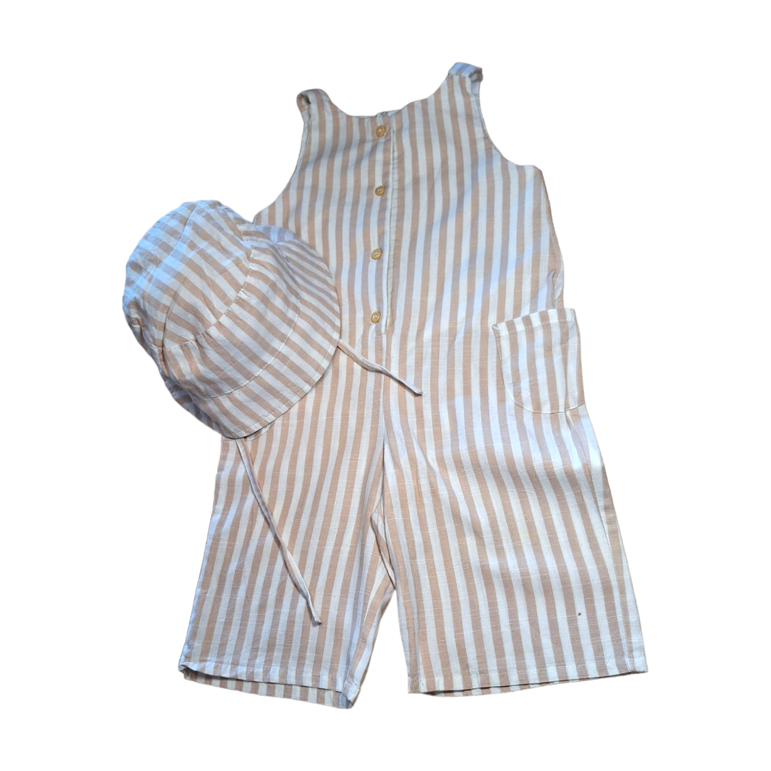 Set jumpsuit overall + bucket hat - 80CM