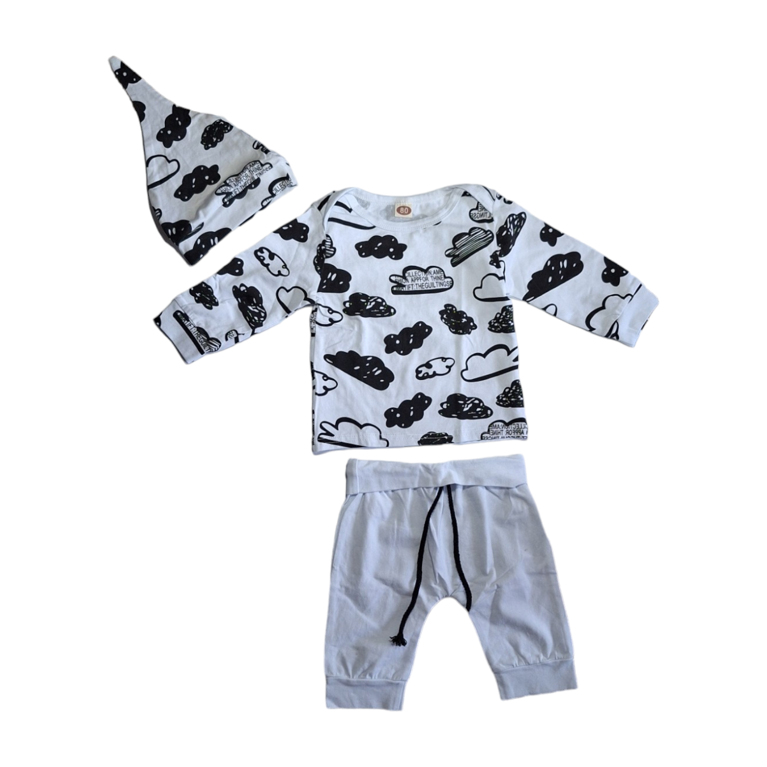 Set hoed & top & broek wolken