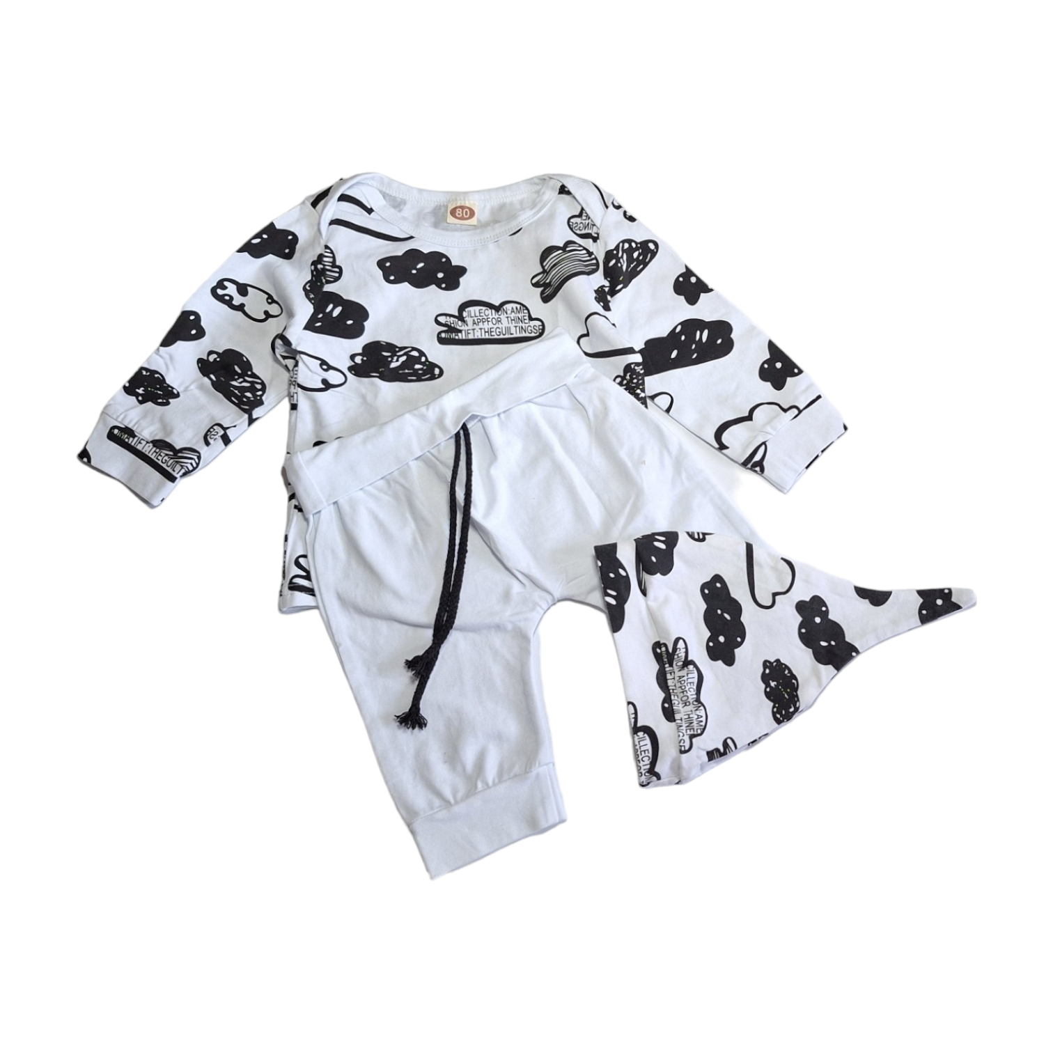 Set hoed & top & broek wolken