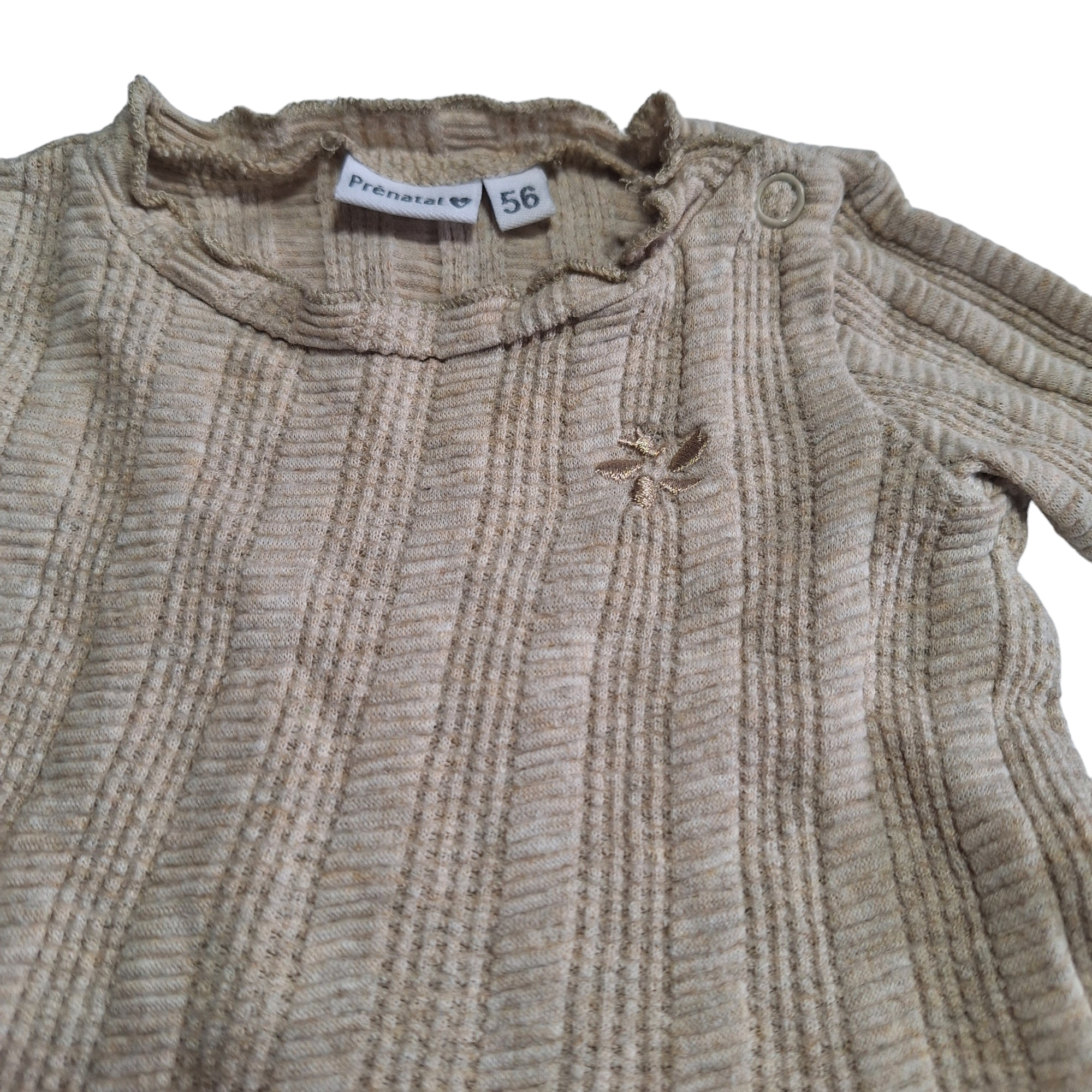Geribbeld shirt met gestikte bloem - 56CM
