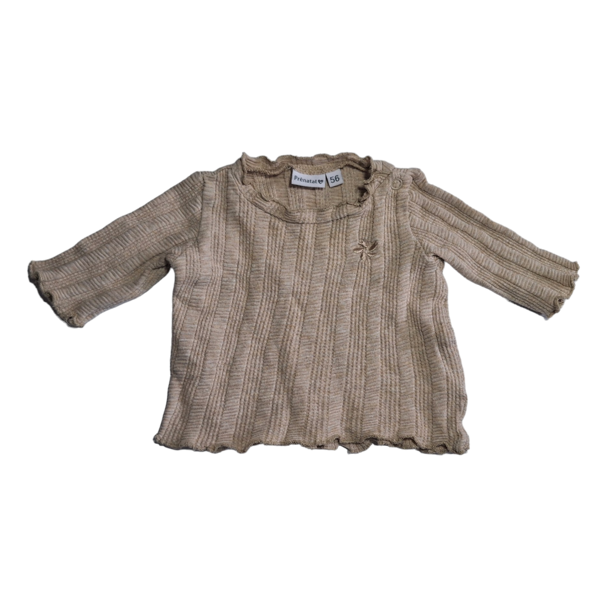 Geribbeld shirt met gestikte bloem - 56CM