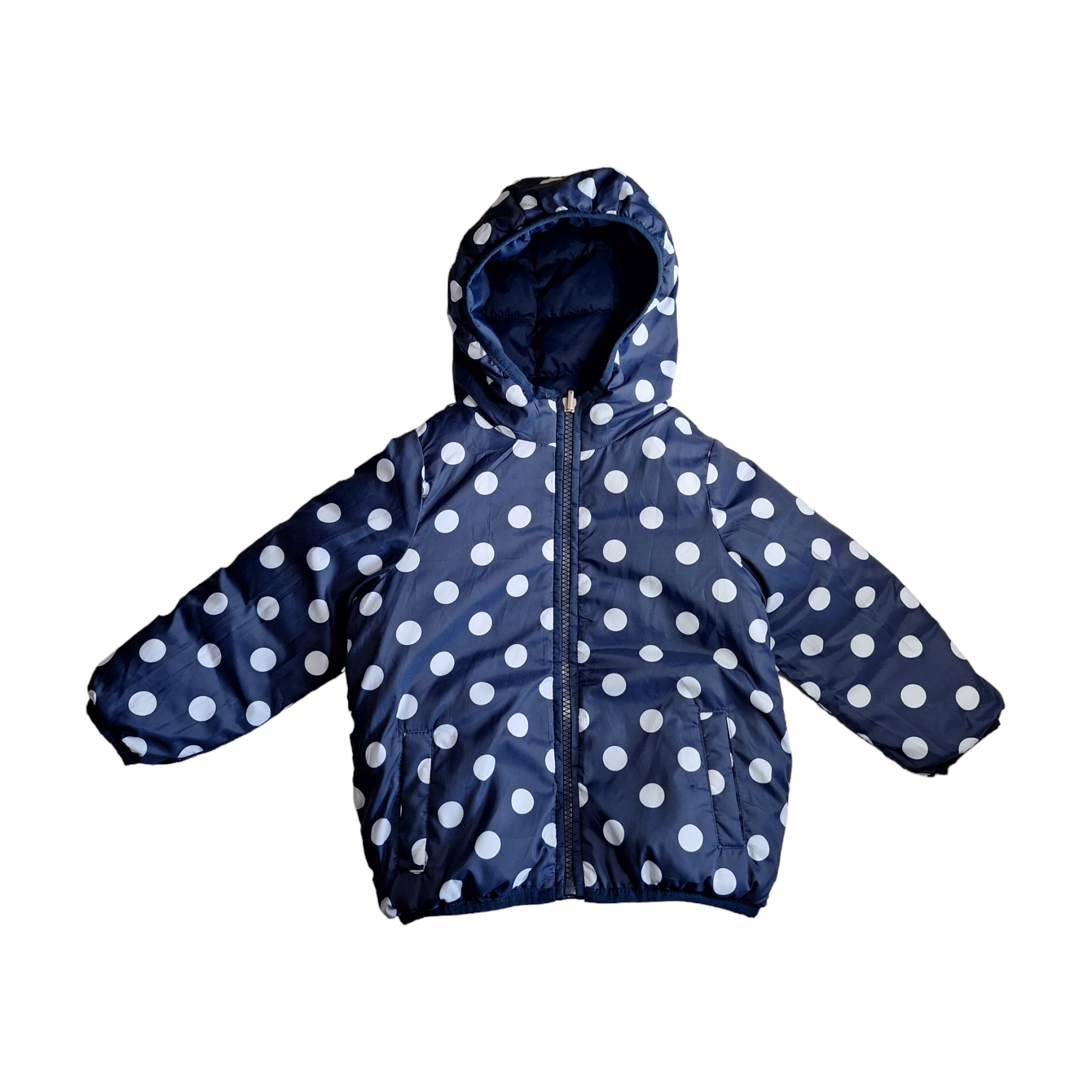 Dubbelzijdige pufferjas - pois - 82CM
