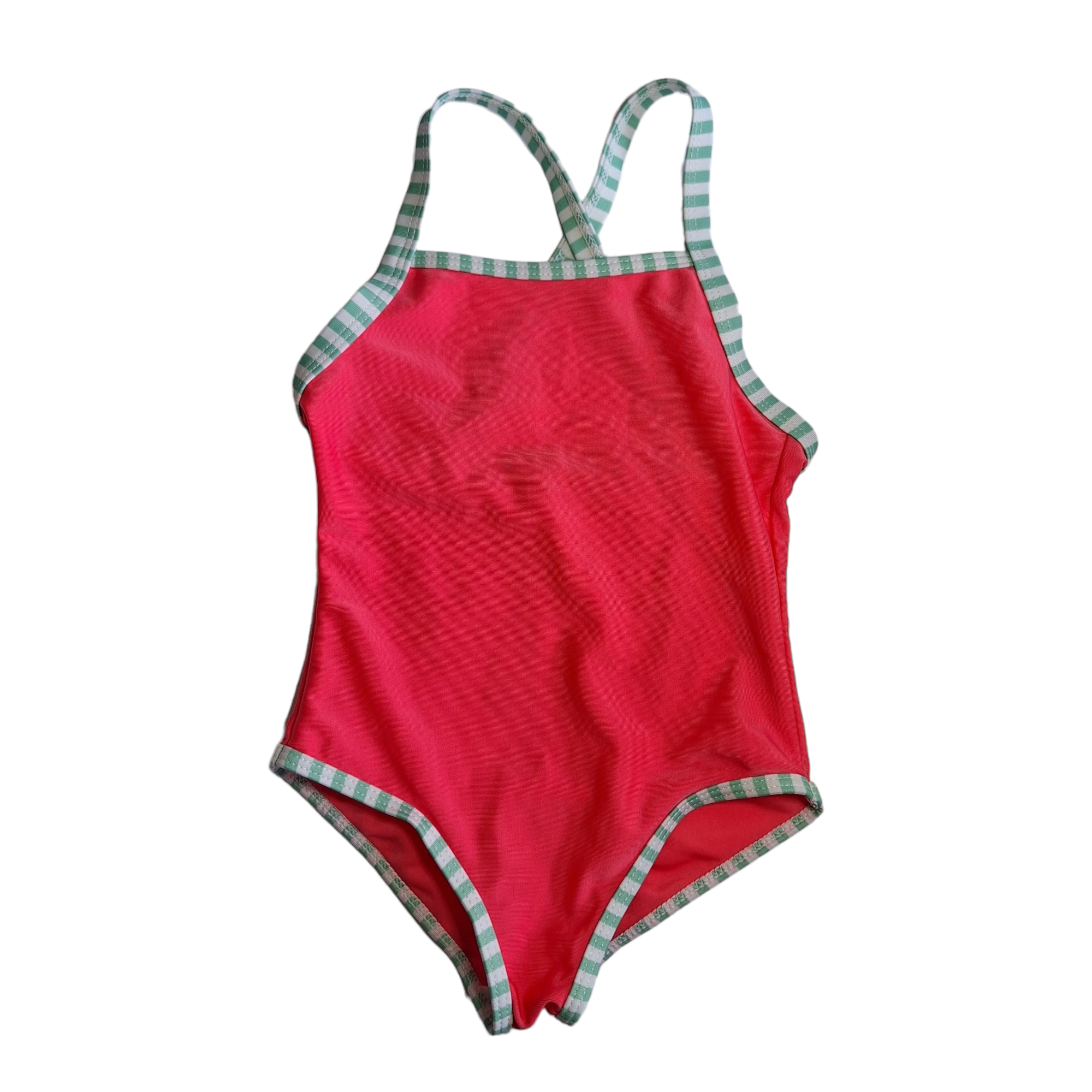 Swimsuit pink with striped strings -12/18M