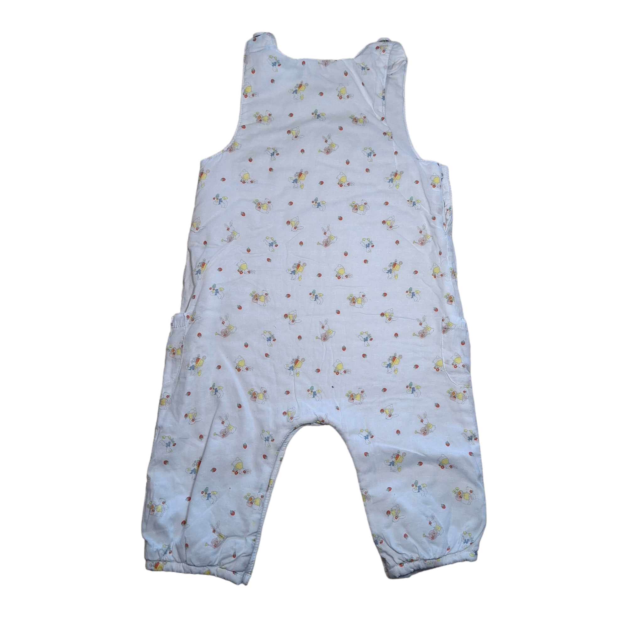 Gevoerde overall met konijntjes en strik -12M
