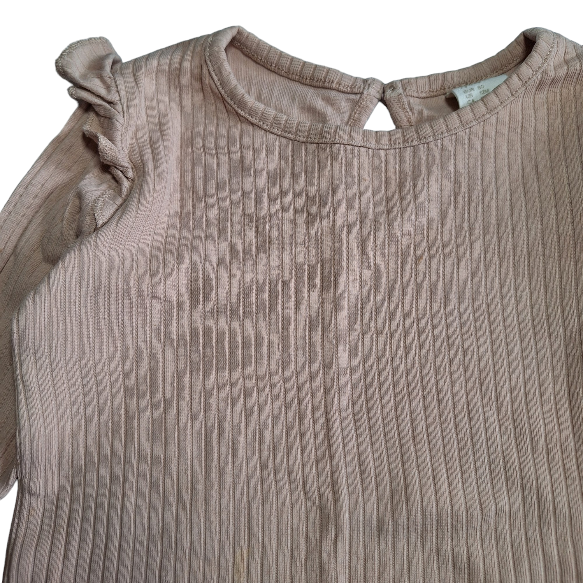 Lange mouwen geribbeld shirt met ruches - 80CM