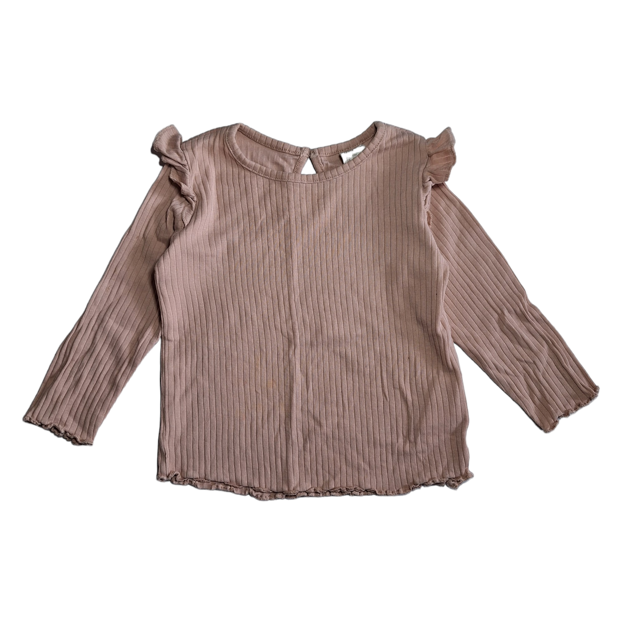 Lange mouwen geribbeld shirt met ruches - 80CM