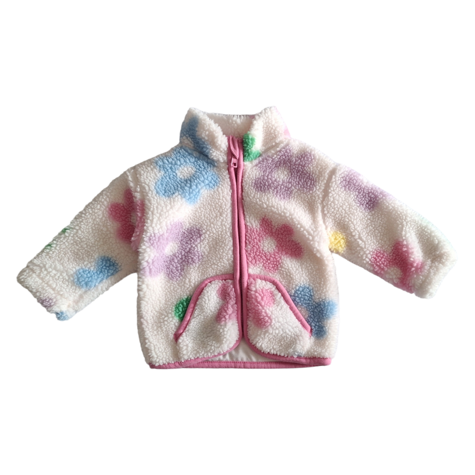 Furry Teddy zipped coat flowers 3/6M