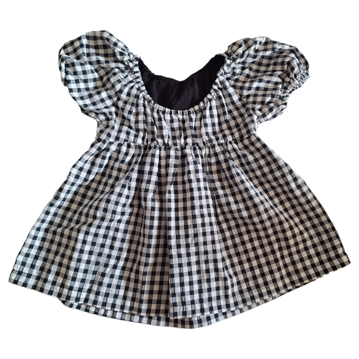 Geruite jurk met ballonschouders - 9/12M