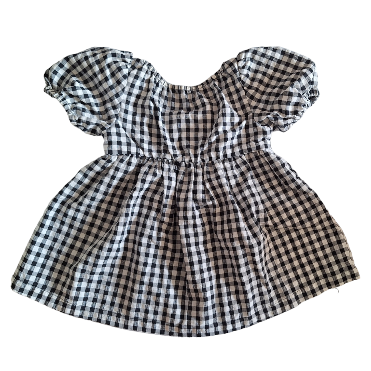 Geruite jurk met ballonschouders - 9/12M