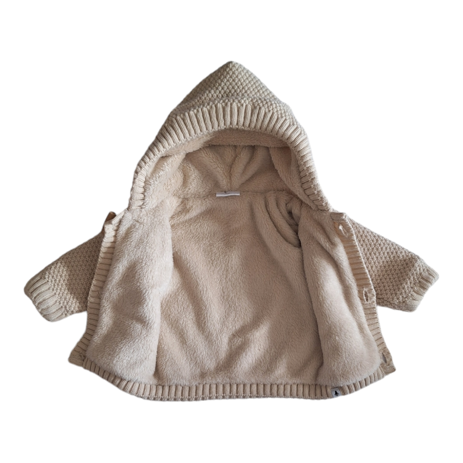 Knitted hooded jacket with sherpa - 62CM