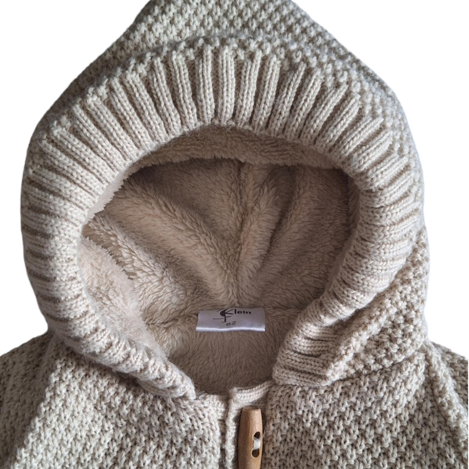 Knitted hooded jacket with sherpa - 62CM