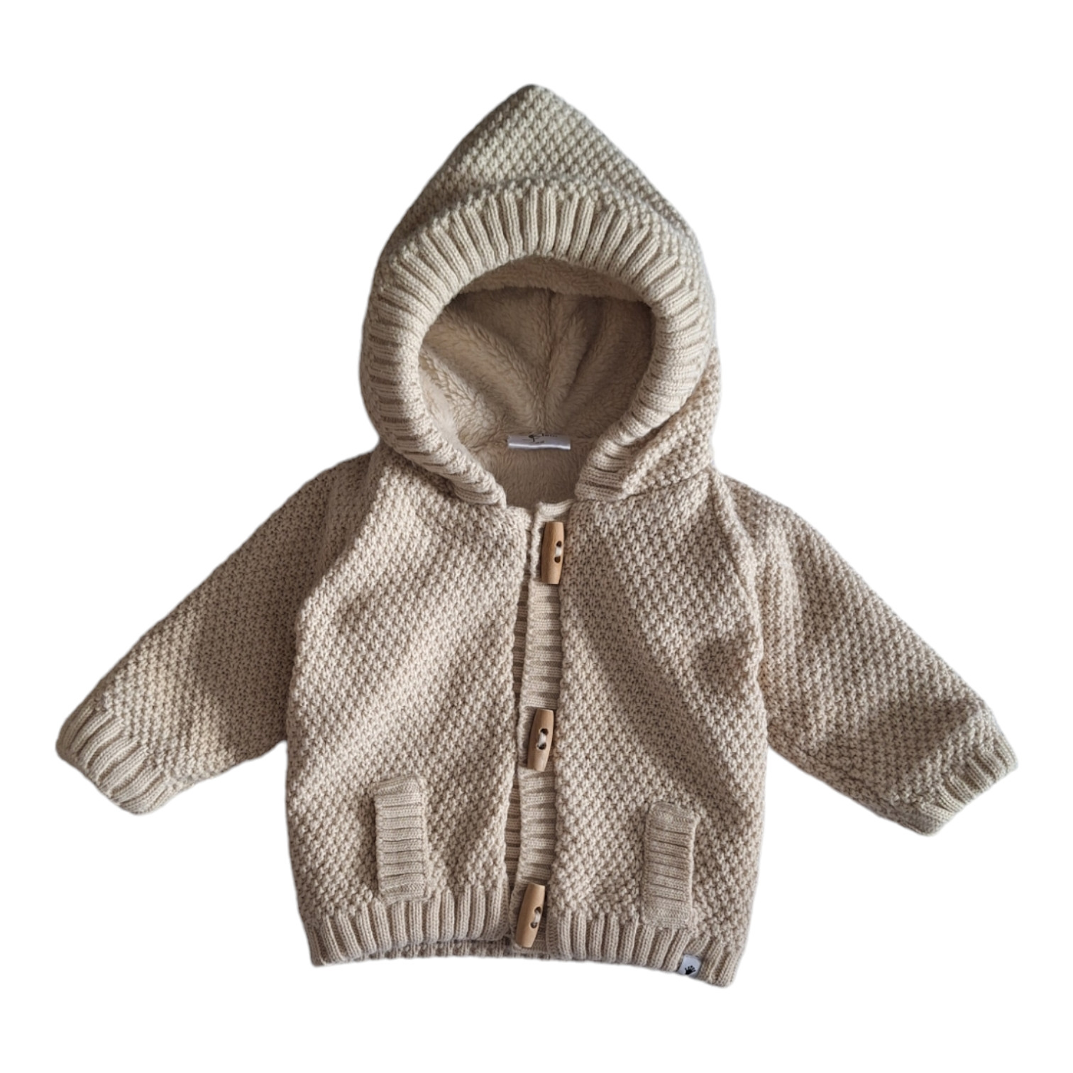 Knitted hooded jacket with sherpa - 62CM