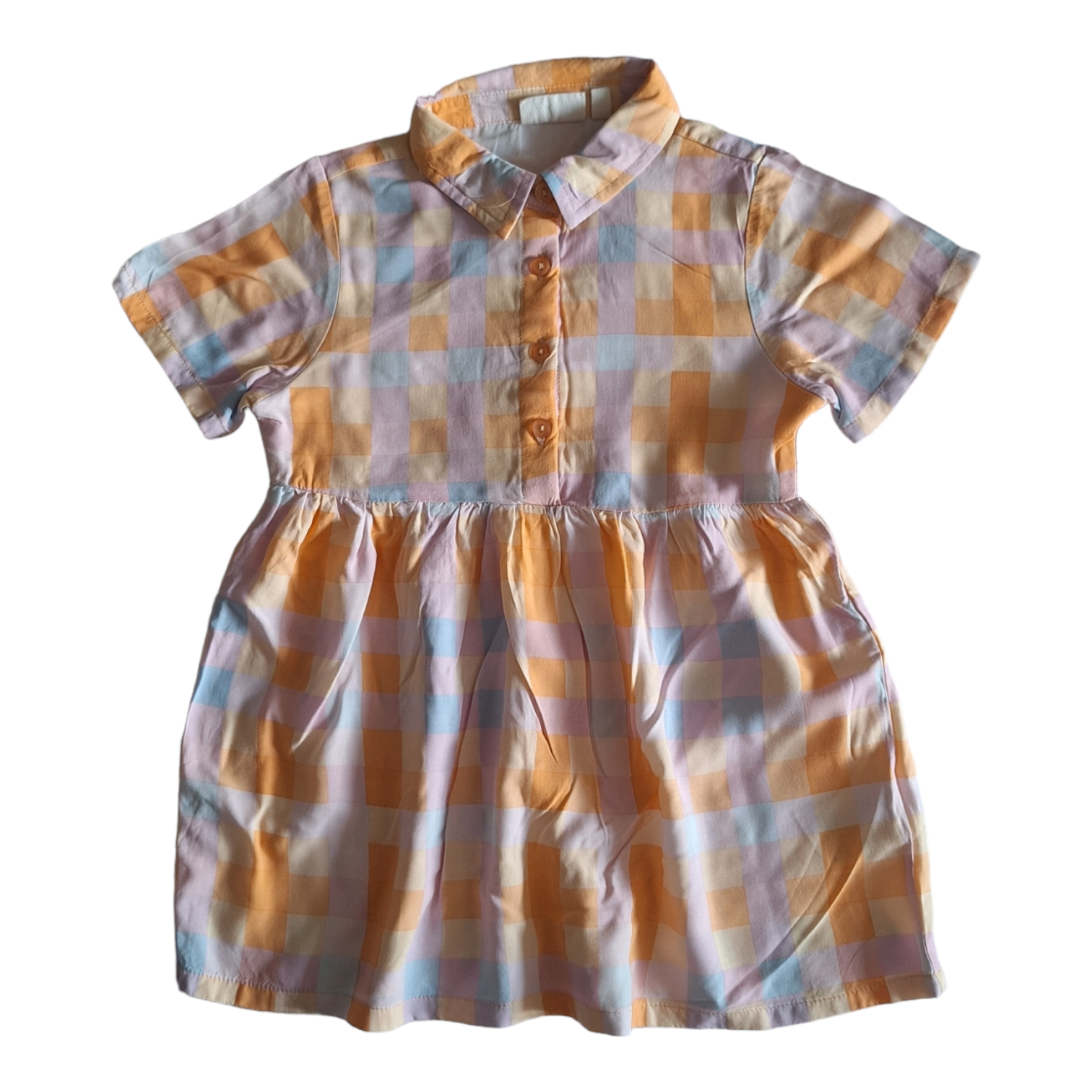 Geruite jurk met knoopjes - 98CM