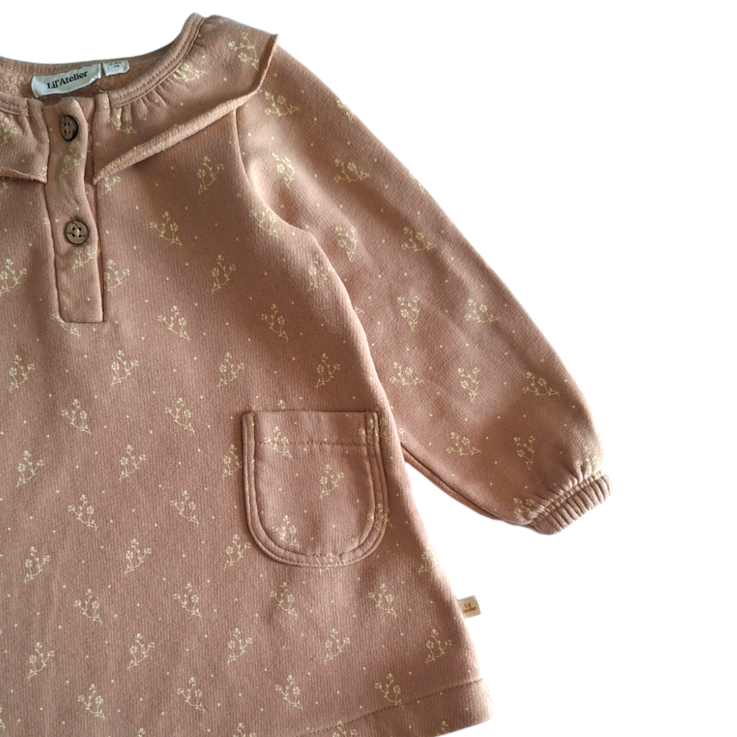Organic fleeced dress with flowers - 74CM