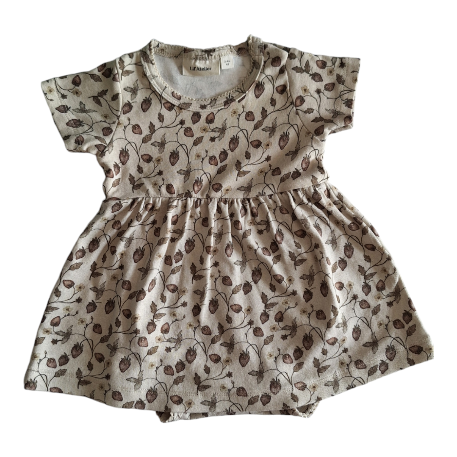 Short sleeves dress- romper with strawberries - 62CM