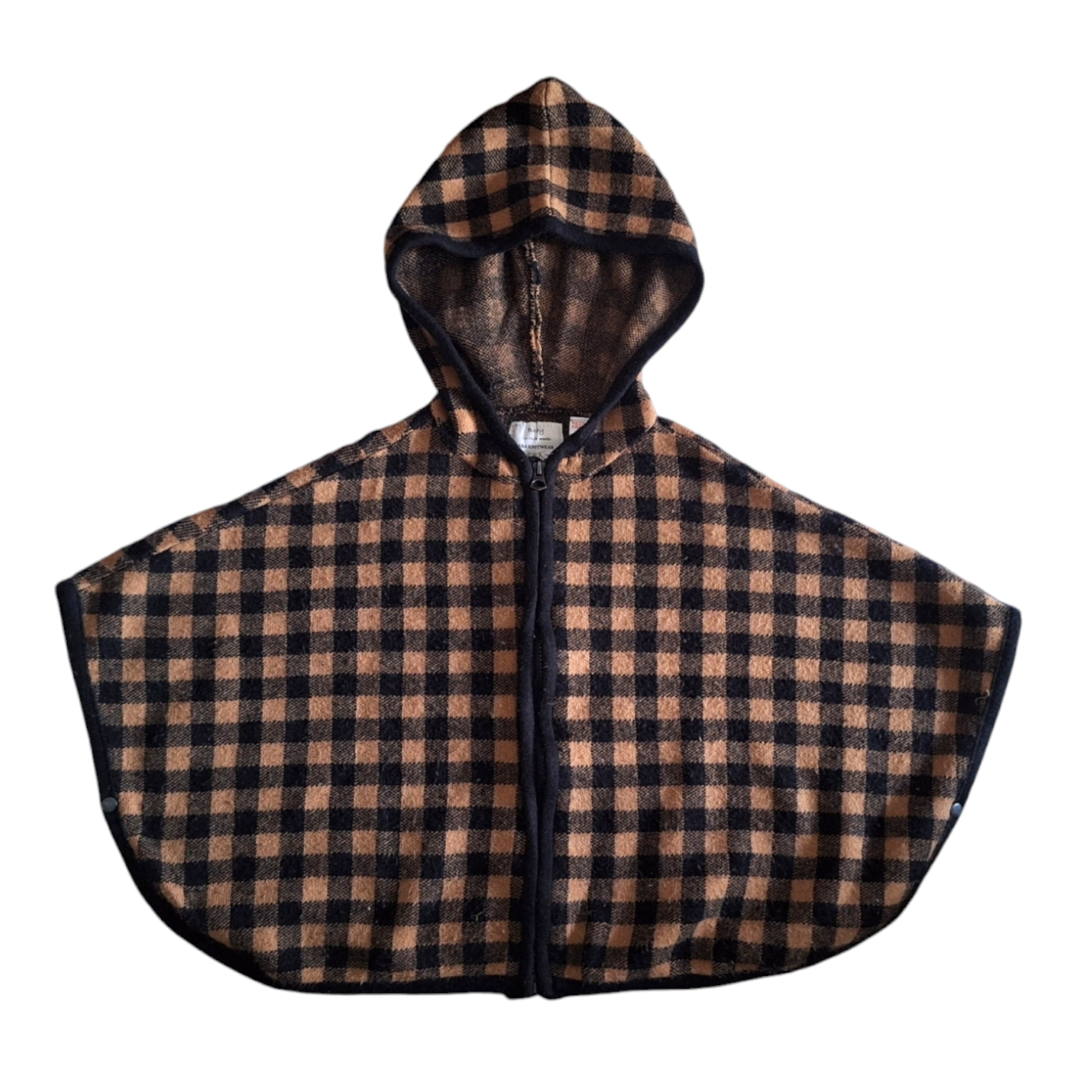 Geruite gebreide cape met capuchon - 12/18M