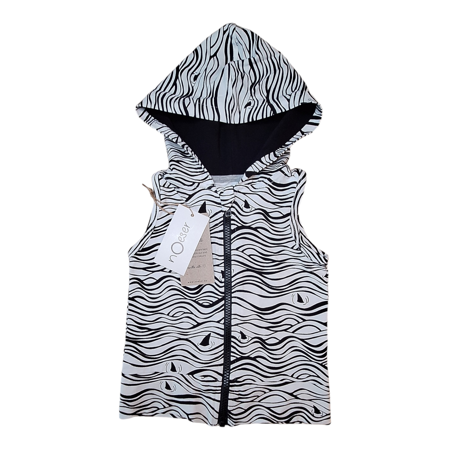 Organisch vest met haaien -74/80CM