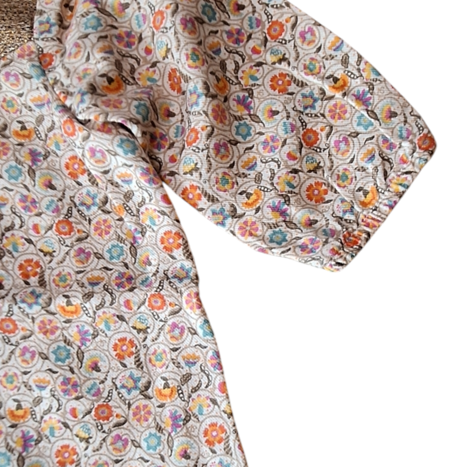 Jurk bloemen met gouden halslijn - 3M