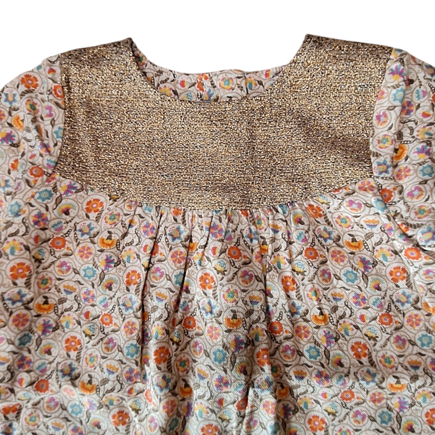Jurk bloemen met gouden halslijn - 3M