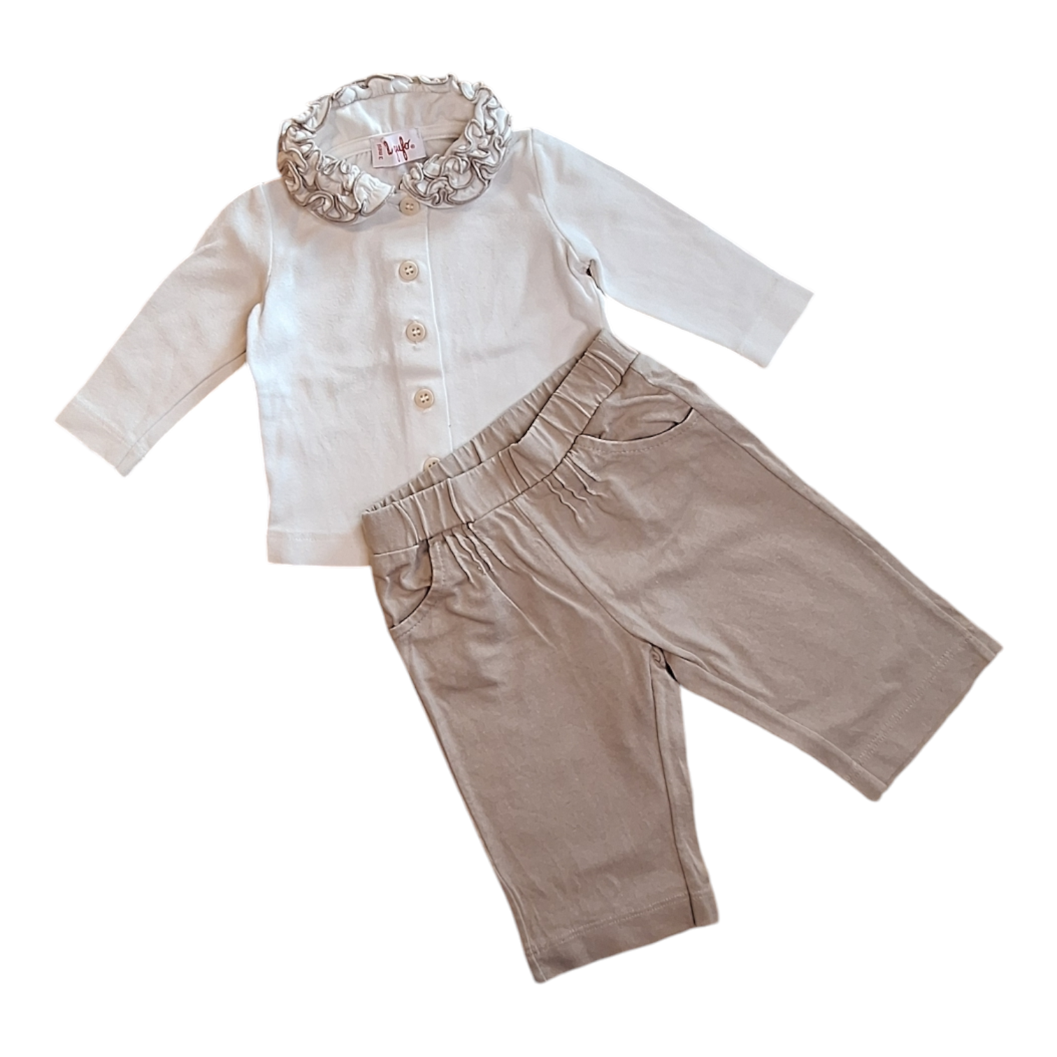 Set shirt & broek taupe ruches - 3M