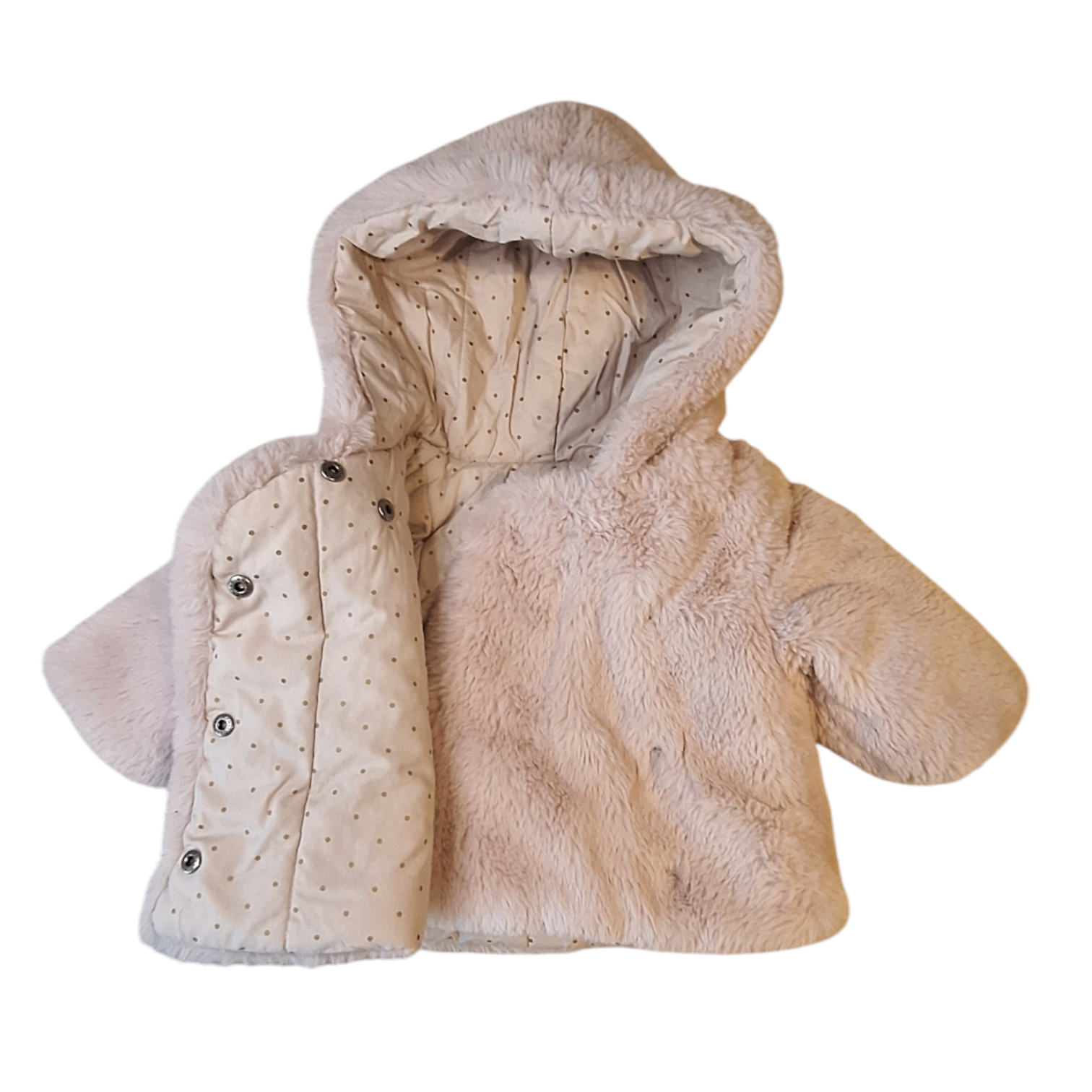 Faux fur jacket with hood pois - 62/69CM
