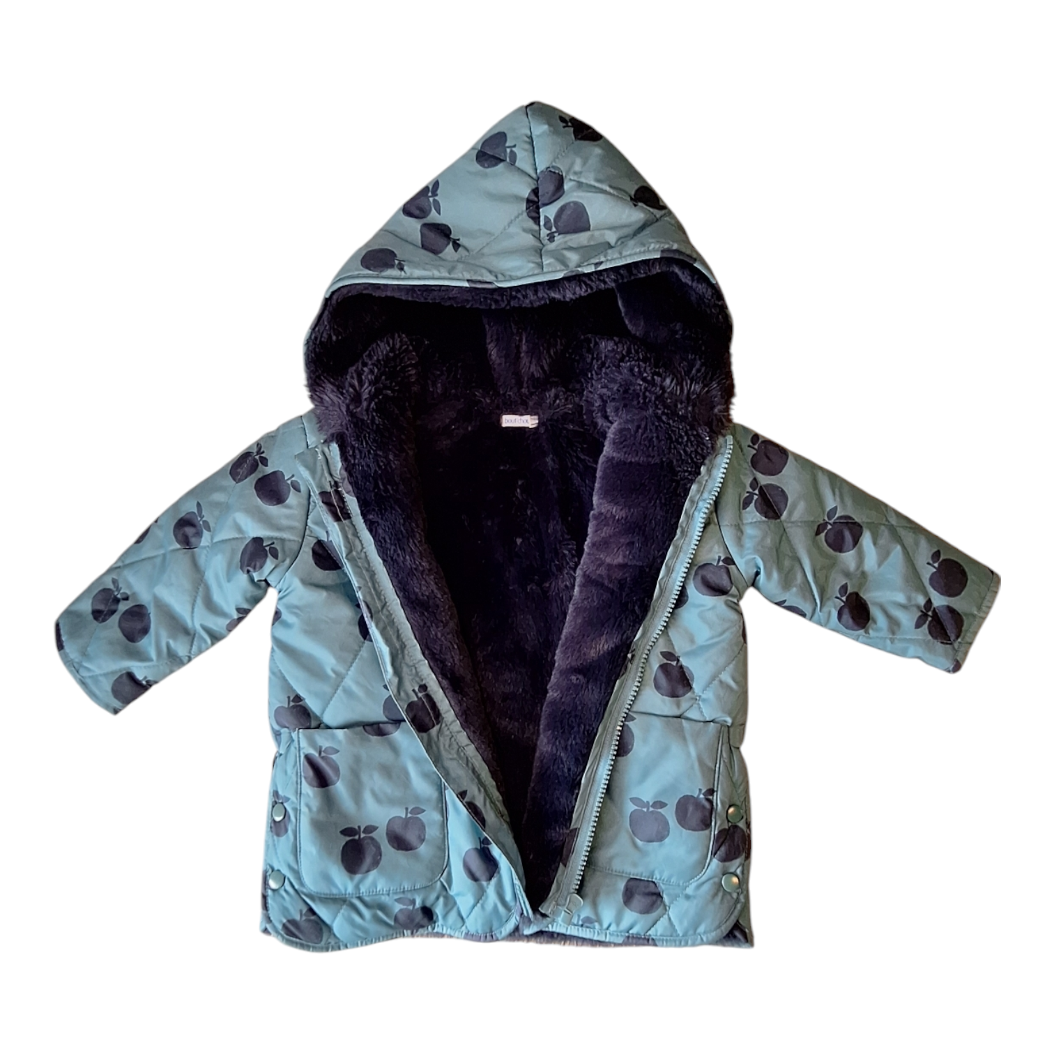 Lichte pufferjas met sherpa - appels - 18M