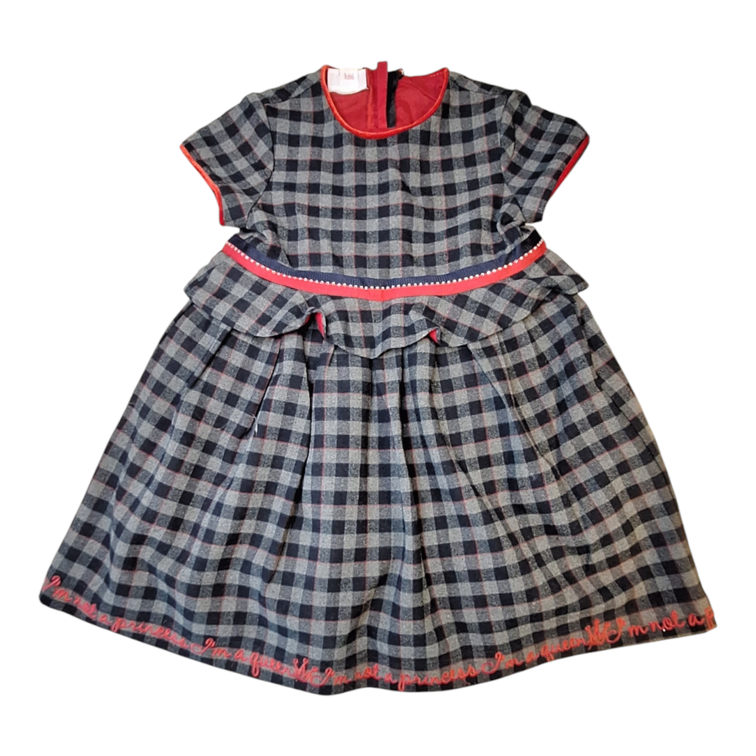 Geruite jurk met fluwelen details - 18M