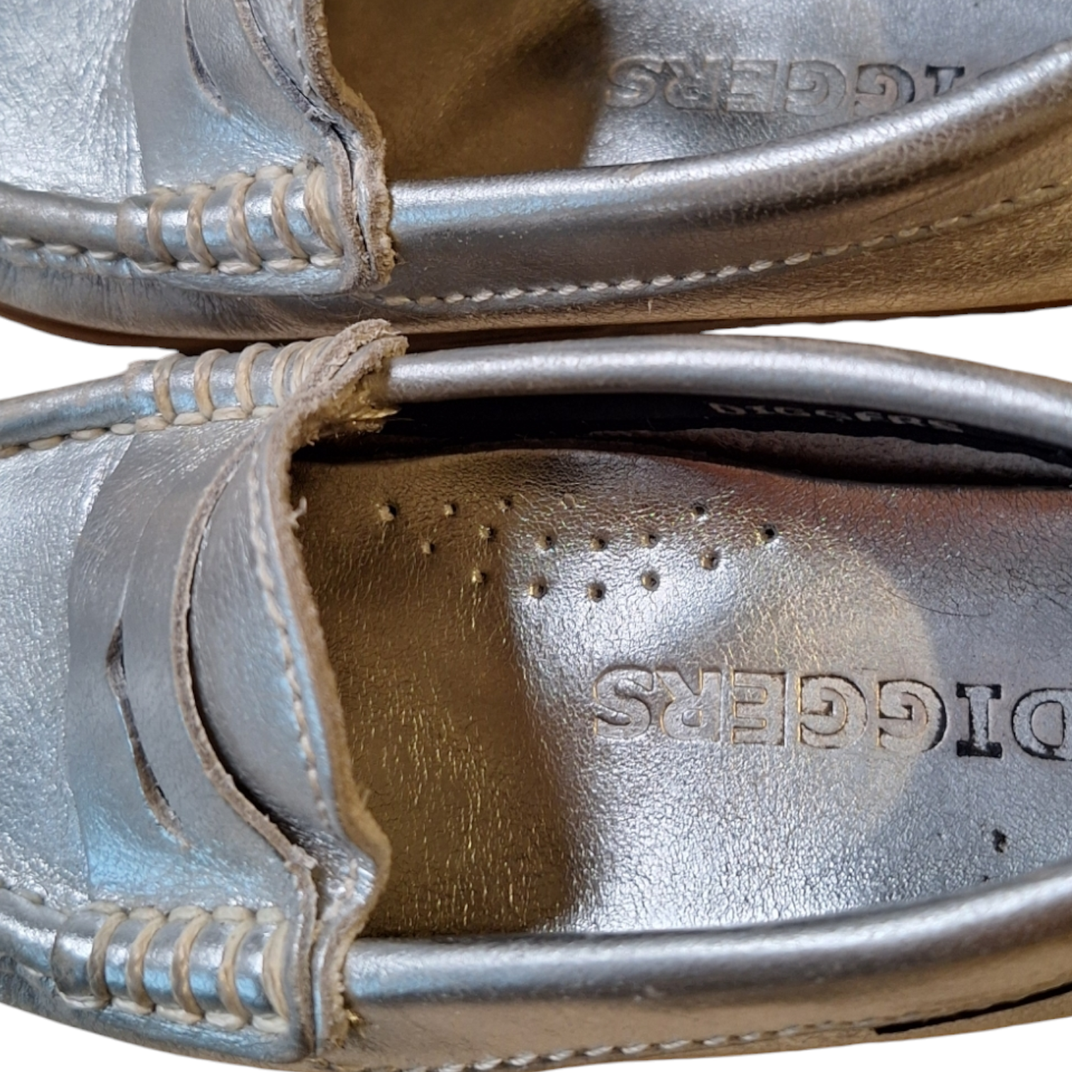 Diggers Leather Moccasins Zilver (Maat 24) - Echt Leer - Tweedehands