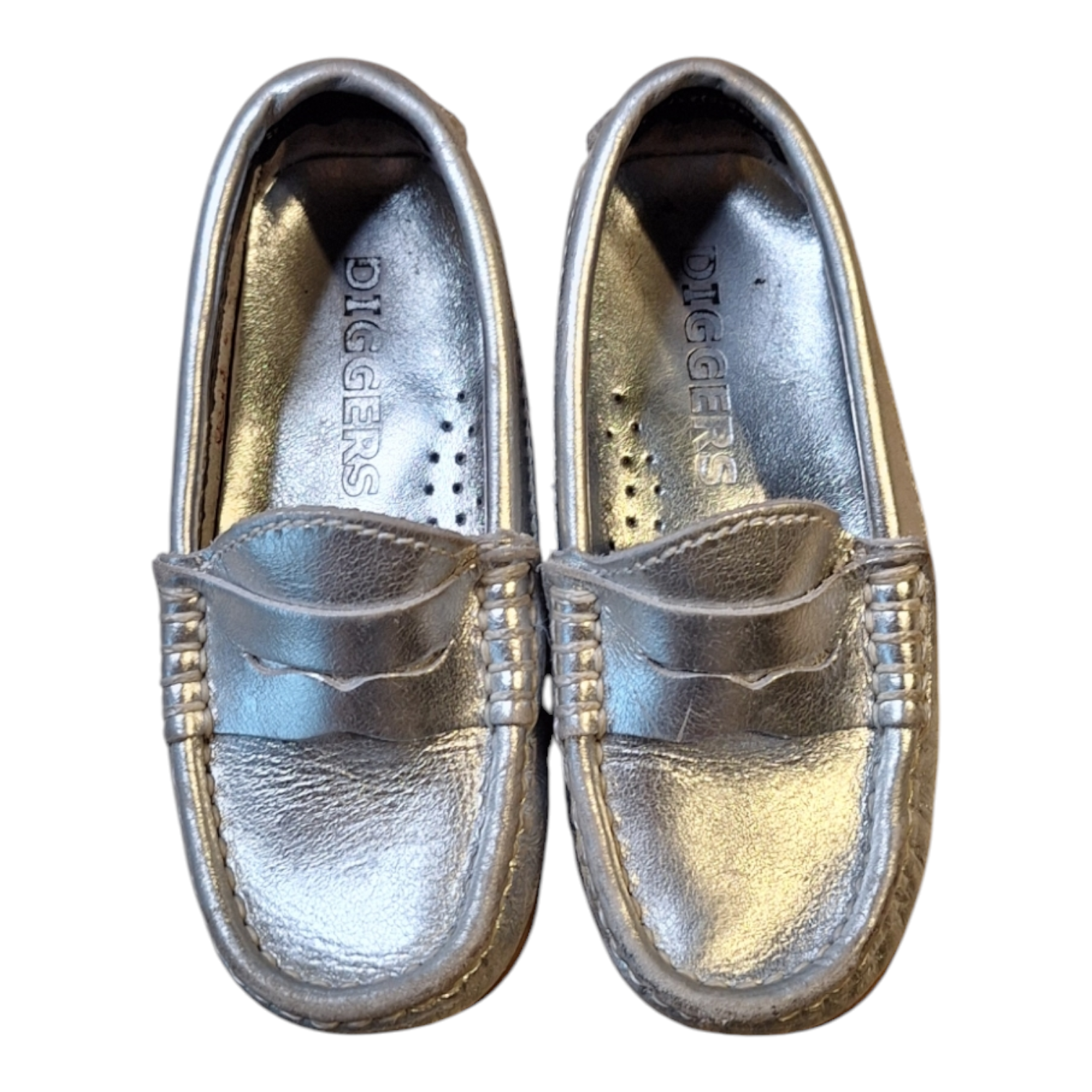Diggers Leather Moccasins Zilver (Maat 24) - Echt Leer - Tweedehands