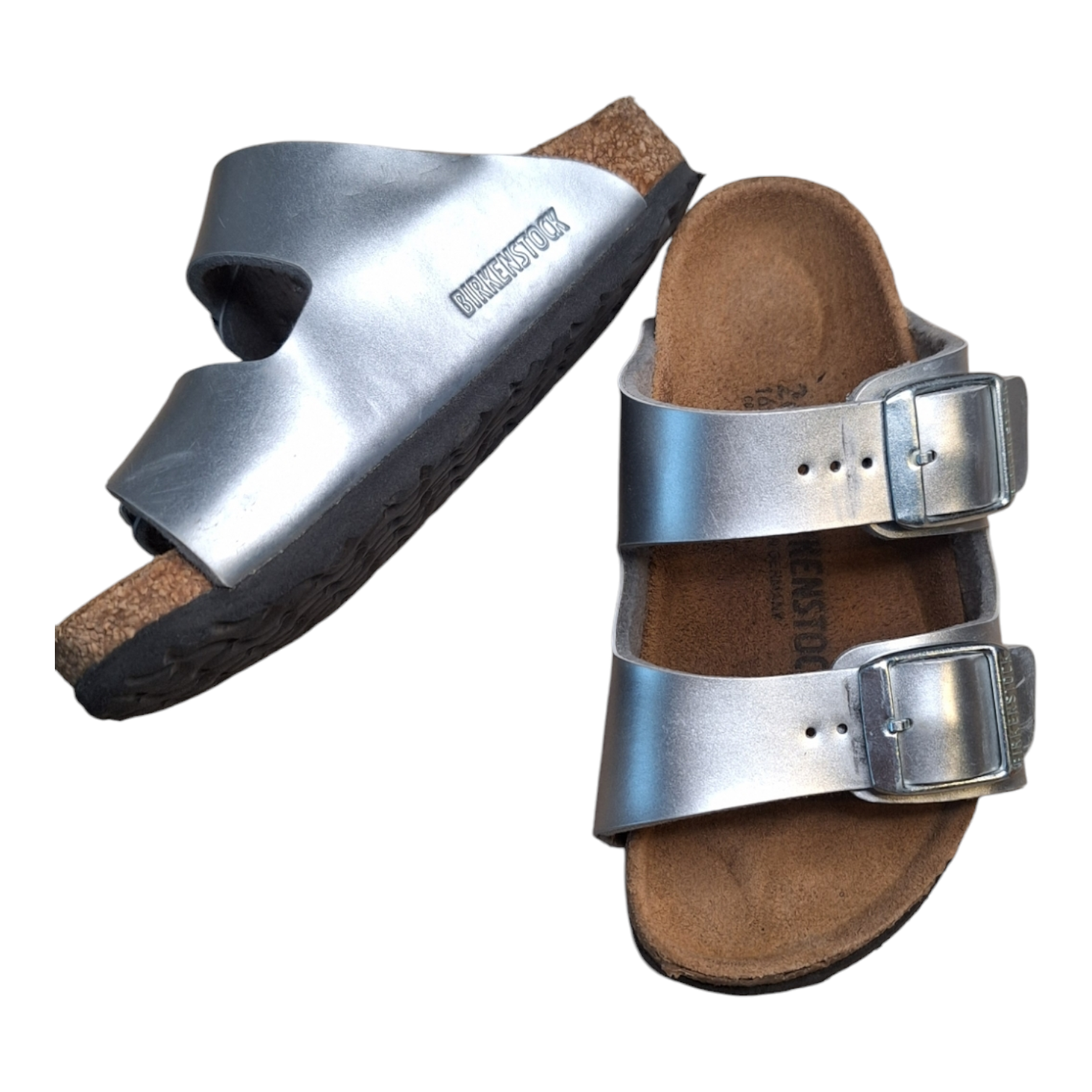 Birkenstock Arizona Kids (maat 26) - Zilveren leren sandalen - Tweedehands