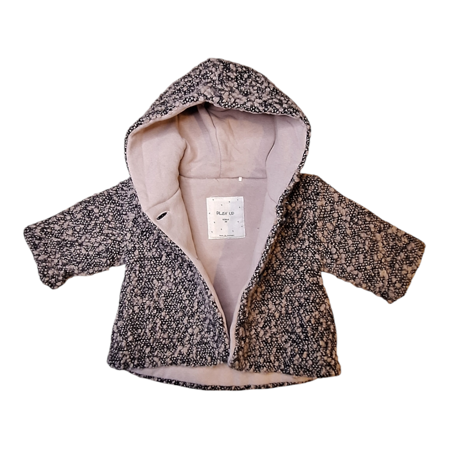 Play Up boucle wool mix hooded coat, melange pink.