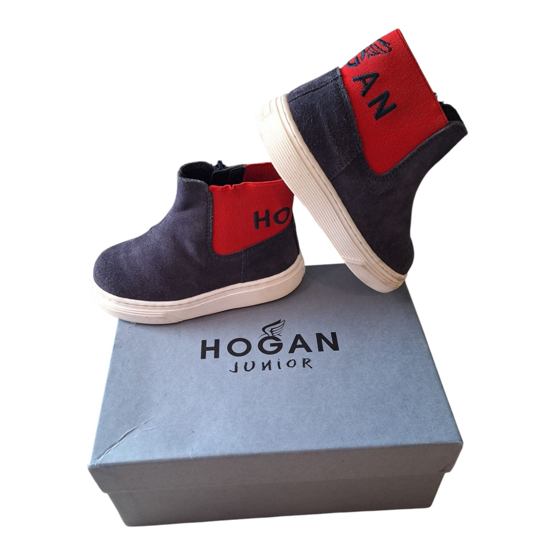 Blue and red Hogan hi-top sneakers in original box