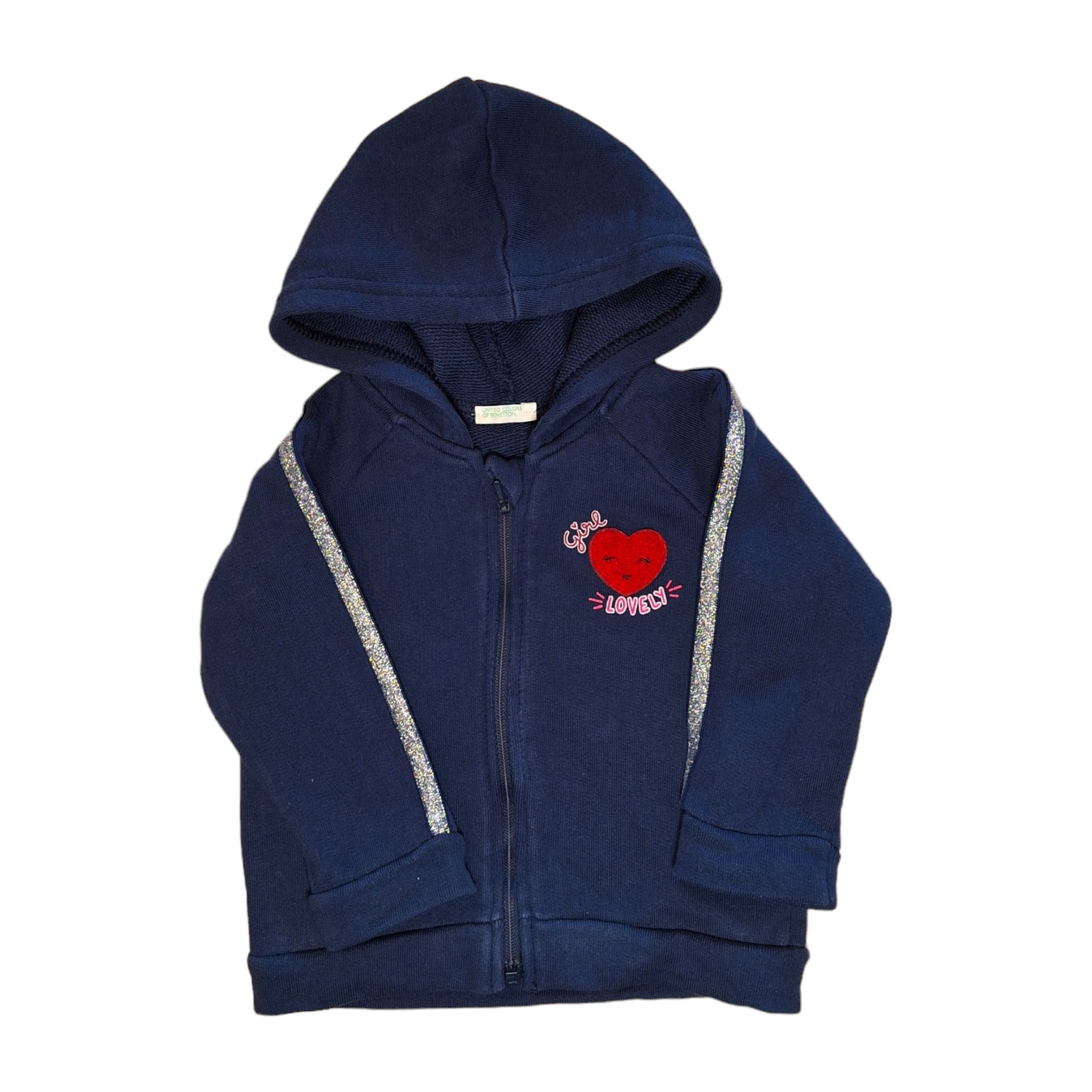 Hooded sweater with flocked Heart LOVELY GIRL - 68CM