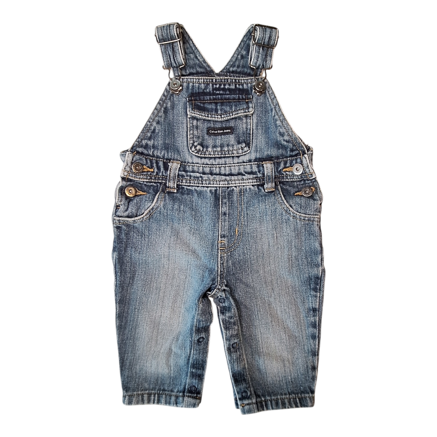 Denim overalls with frontal pocket - 6/9M