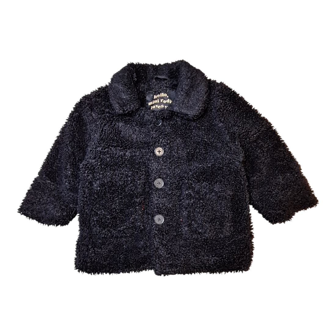 Mini Rodini Black Sherpa Coat Size 80/86 cm