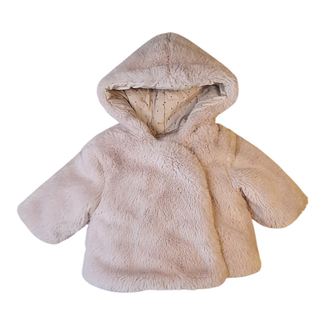 Faux fur jacket with hood pois - 62/69CM