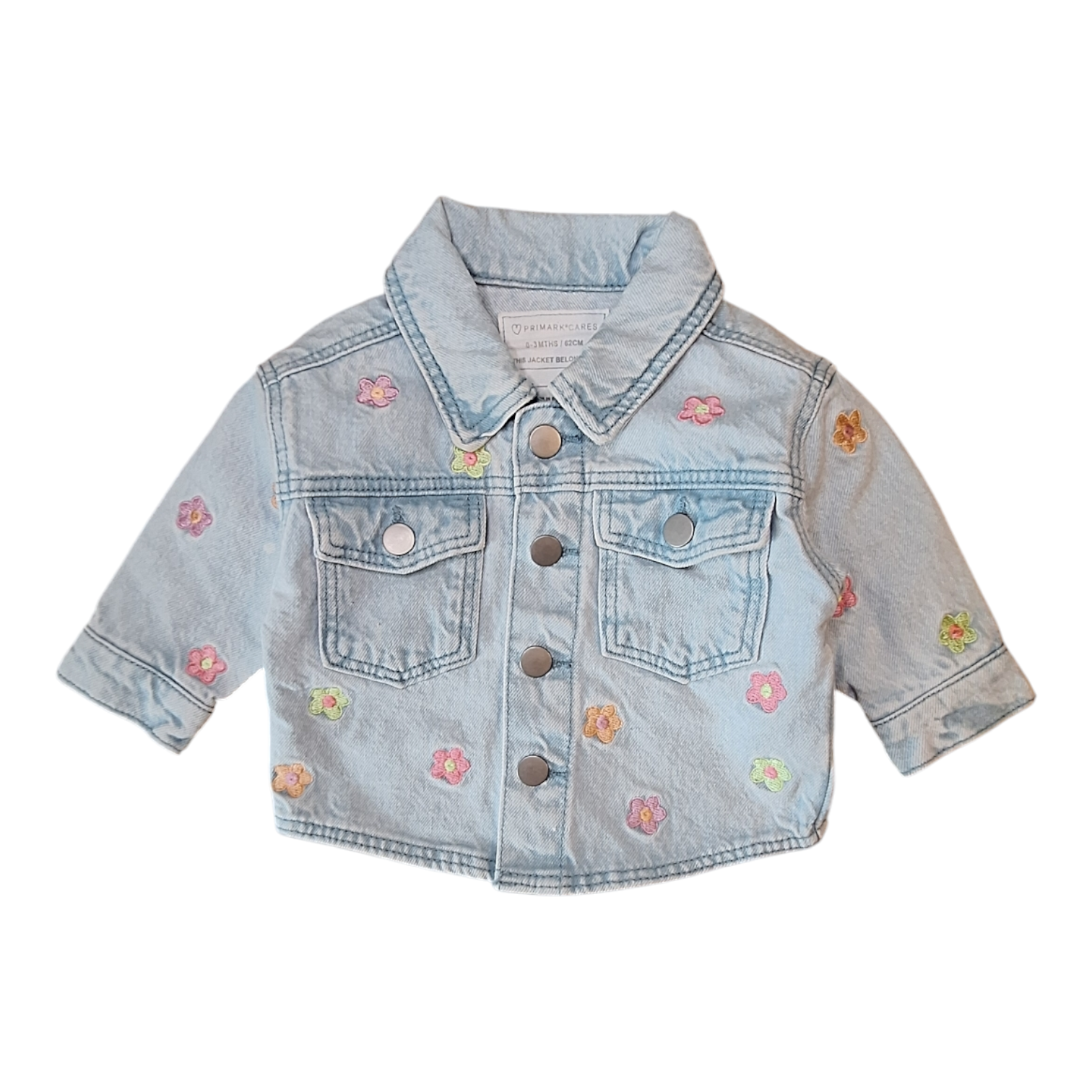 light denim jacket stitched flowers - 62CM