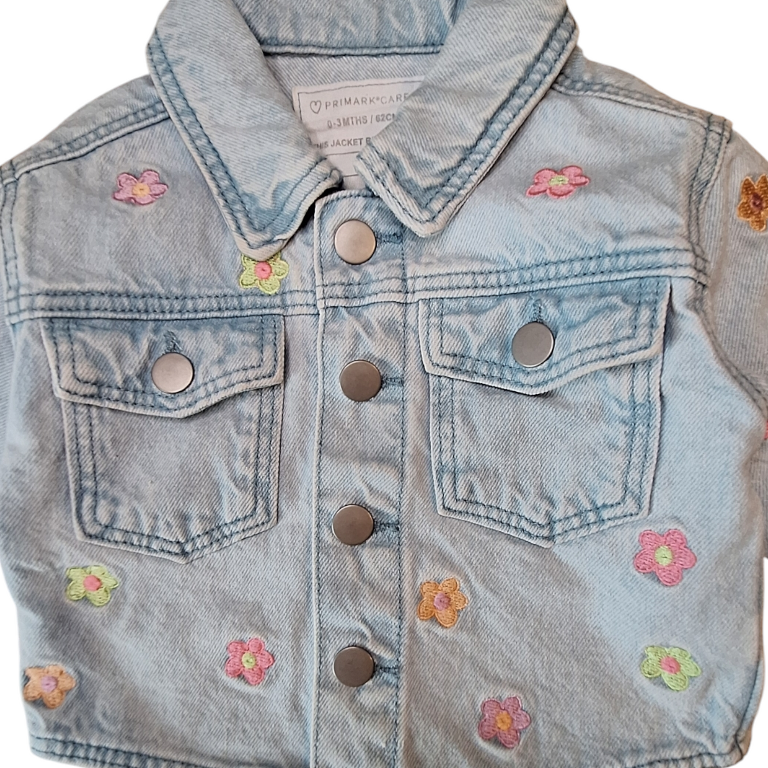 light denim jacket stitched flowers - 62CM