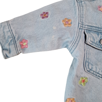 light denim jacket stitched flowers - 62CM