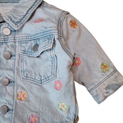 light denim jacket stitched flowers - 62CM