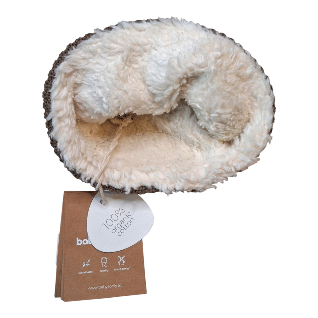 Knitted beanie with teddy brown - 3/6M