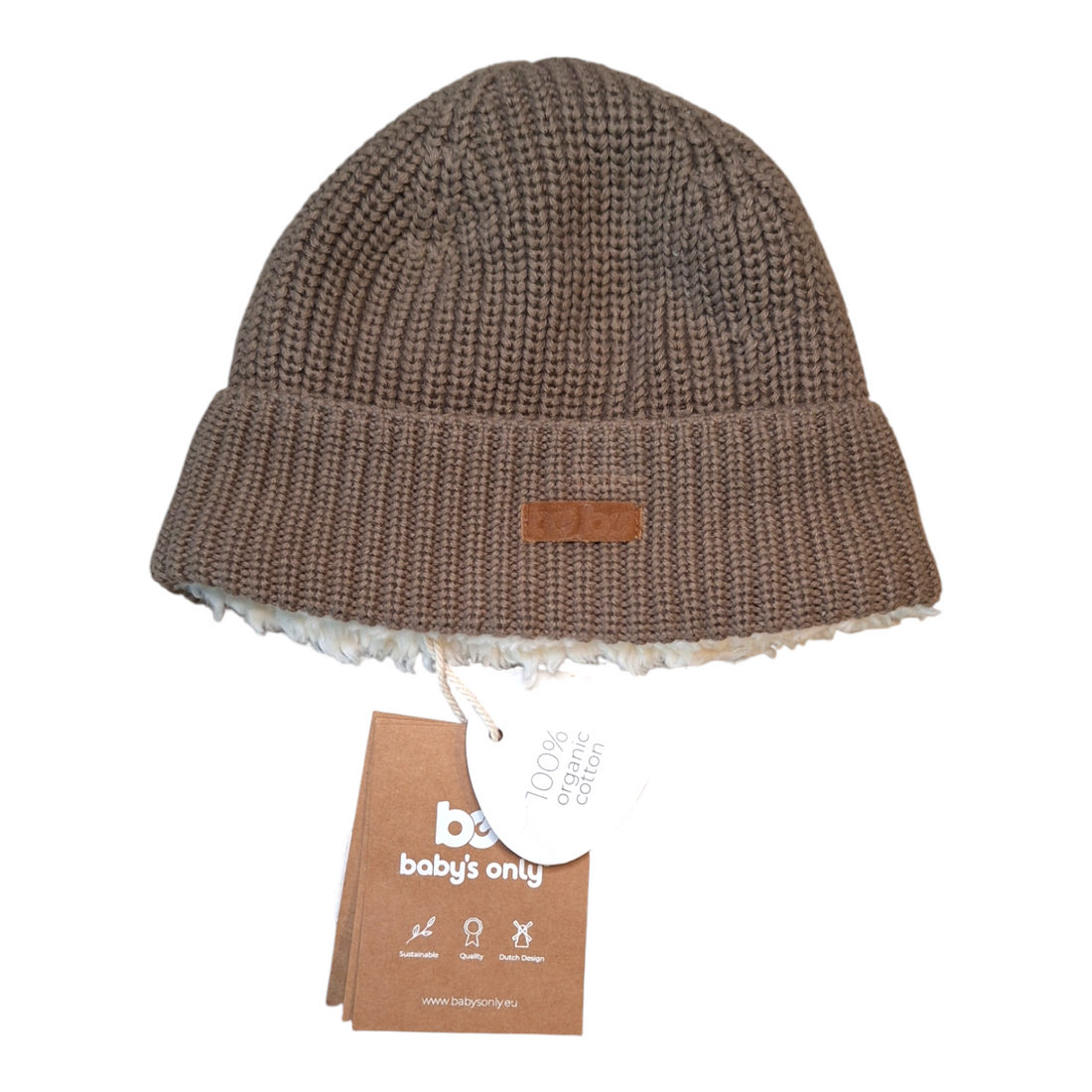 Knitted beanie with teddy brown - 3/6M