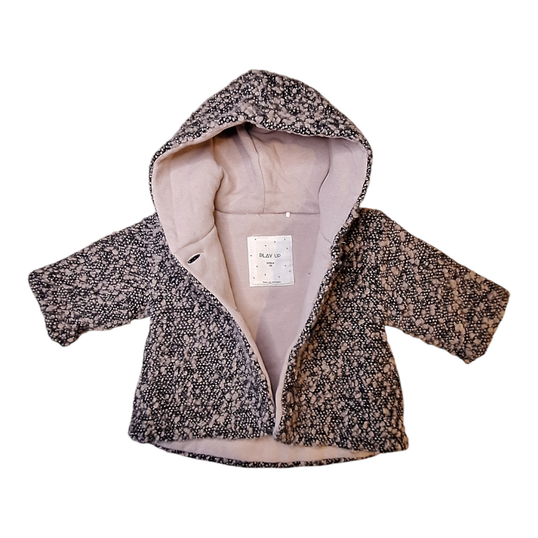 Play Up boucle wool mix hooded coat, melange pink.