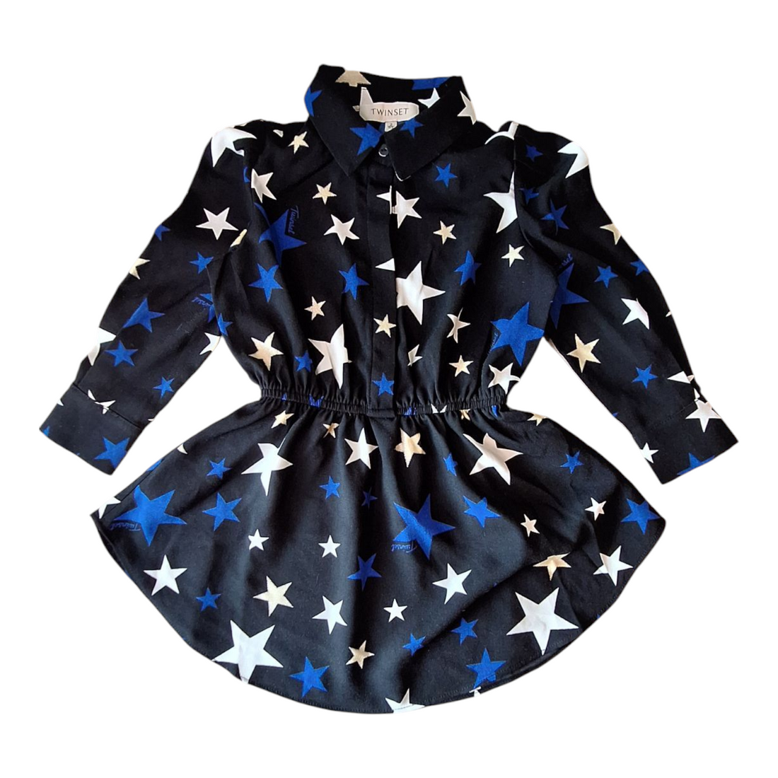 Twin Set dress with star print, size 2 years.